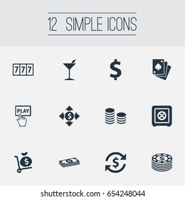 Vector Illustration Set Of Simple Gambling Icons. Elements Money Sac, Currency, Bet And Other Synonyms Flow, Win And Dollar.