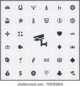 Vector Illustration Set Of Simple Gambling Icons. Elements House, Pay, Income And Other Synonyms Swap, Home And Dj.