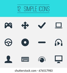 Vector Illustration Set Of Simple Game Icons. Elements Minus, Keyboard, Sound And Other Synonyms Mark, Monitor And Minus. Vector Illustration Set Of Simple Game Icons. Elements Minus, Keyboard, Sound And Other Synonyms Mark, Monitor And Minus.