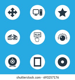 Vector Illustration Set Of Simple Game Icons. Elements Cinema, Dvd, Display And Other Synonyms Direction, Play And Dvd.