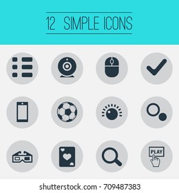 Vector Illustration Set Of Simple Game Icons. Elements Start, Mark, Tasks And Other Synonyms 3D, Tasks And Soccer.