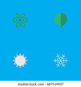 Vector Illustration Set Of Simple Garden Icons. Elements Sunny, Blossom, Wood And Other Synonyms Hate, Snow And Forest.