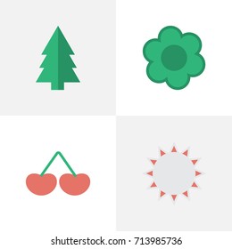 Vector Illustration Set Of Simple Garden Icons. Elements Tree, Berry, Sunny And Other Synonyms Tree, Sun And Hate.