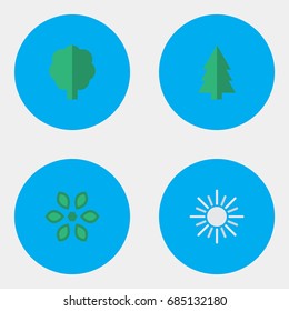 Vector Illustration Set Of Simple Gardening Icons. Elements Sun, Wood, Blossom And Other Synonyms Pot, Hot And Sunny.