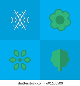 Vector Illustration Set Of Simple Gardening Icons. Elements Flower, Wood, Flake Of Snow And Other Synonyms Forest, Flake And Blossom.