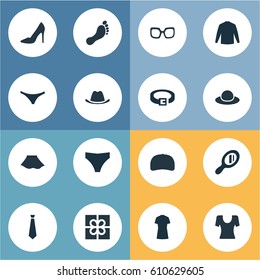 Vector Illustration Set Of Simple Garments Icons. Elements Present, Eyeglasses, Footwear And Other Synonyms Hat, Footwear And Male.
