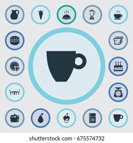 Vector Illustration Set Of Simple Gastronomy Icons. Elements Jug, Bartlett, Anniversary Desert And Other Synonyms Vegetable, Fridge And Room.