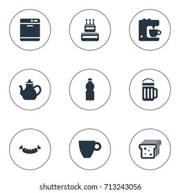 Vector Illustration Set Of Simple Gastronomy Icons. Elements Lager, Dishware Washer, Blender And Other Synonyms Lager, Dishwashing And Bread.