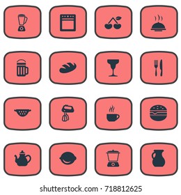 Vector Illustration Set Of Simple Gastronomy Icons. Elements Wheat, Juicer, Whisk And Other Synonyms Sandwich, Beer And Fruits.