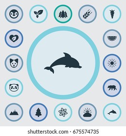 Vector Illustration Set Of Simple Geo Icons. Elements Flower, Cloud, Leaf And Other Synonyms Diver, Rose And Cloud.