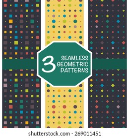 Vector illustration of set of simple geometric patterns with circles, squares