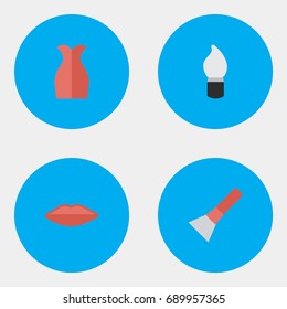 Vector Illustration Set Of Simple Glamour Icons. Elements Scrub, Lips, Brush And Other Synonyms Shave, Brush And Scrub.