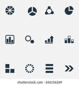 Vector Illustration Set Of Simple Graph Icons. Elements Ahead, Data, Line Chart And Other Synonyms Statistic, Analytic And Contour.