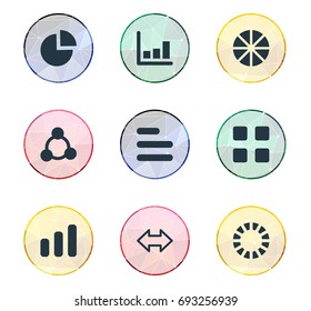 Vector Illustration Set Of Simple Graph Icons. Elements Pattern, Reverse Arrows, Segment And Other Synonyms Progress, Increase And Graph.