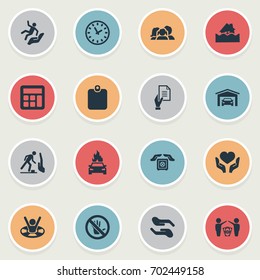 Vector Illustration Set Of Simple Guarantee Icons. Elements Slide Down, Heart In Hand, Prohibited Synonyms Man, Stop And Economy.