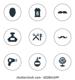 Vector Illustration Set Of Simple Hairdresser Icons. Elements Aroma, Premises, Blow Dryer And Other Synonyms Construction, Beard And Man.