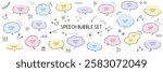 A vector illustration set of simple hand-drawn speech bubbles. Speech balloon, frames, stylish, stars