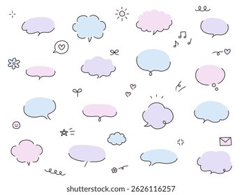 A vector illustration set of simple hand-drawn speech bubbles. Speech bubbles, frames, stylish, doodles