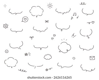 Ensemble d'illustrations vectorielles de simples bulles vocales dessinées à la main. Ballon vocal, cadres, élégant, gribouillages