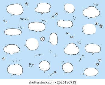 Ensemble d'illustrations vectorielles de simples bulles vocales dessinées à la main. Ballon vocal, cadres, élégant, gribouillages