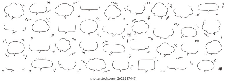 A vector illustration set of simple hand-drawn speech bubbles. Speech bubbles, frames, stylish, doodles