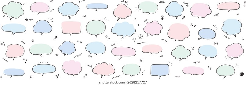 A vector illustration set of simple hand-drawn speech bubbles. Speech bubbles, frames, stylish, doodles