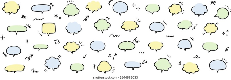 A vector illustration set of simple hand-drawn speech bubbles. Speech balloon, frames, stylish, doodles