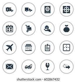 Vector Illustration Set Of Simple Handing Icons. Elements Holdall, Caravan, Gift And Other Synonyms Gift, Envelope And Passport.