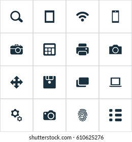 Vector Illustration Set Of Simple Hardware Icons. Elements Schedule, Adding Device, Save And Other Synonyms Photographing, Identification And Computer.