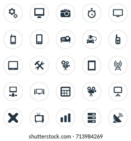 Vector Illustration Set Of Simple Hardware Icons. Elements Touchscreen, Projector, Hardware And Other Synonyms Projector, Communication And Upload.