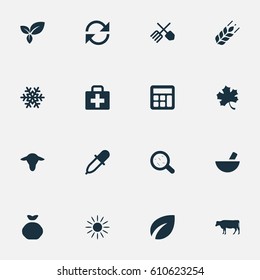 Vector Illustration Set Of Simple Harvest Icons. Elements Cow, Snowflake, Sunshine And Other Synonyms Math, Forest And Wheat.