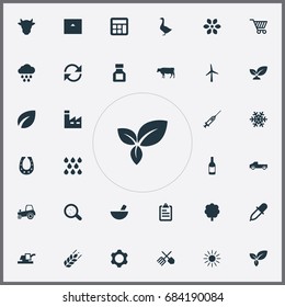 Vector Illustration Set Of Simple Harvest Icons. Elements Manufacture, List, Pesticide And Other Synonyms Store, Buffalo And Frost.