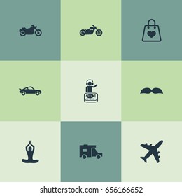 Vector Illustration Set Of Simple Health Icons. Elements Barber, Travel Home, Plane And Other Synonyms Vacation, Aircraft And Male.