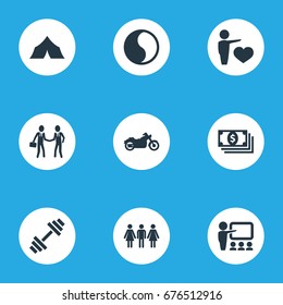 Vector Illustration Set Of Simple Health Icons. Elements Education, Weightlifting, Medicine And Other Synonyms Danking, Dollars And Presentation.