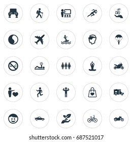 Vector Illustration Set Of Simple Health Icons. Elements Walking, Ballance, Medicine And Other Synonyms Vacation, Healthy And Speed.