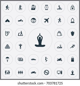 Vector Illustration Set Of Simple Health Icons. Elements PC, Lineage, Camping And Other Synonyms Retail, Club And Tourism.