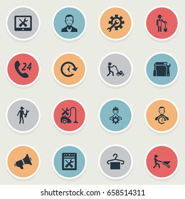 Vector Illustration Set Of Simple Help Icons. Elements Call Center, Restoration, Hanger And Other Synonyms Employee, Renewal And Appliances.