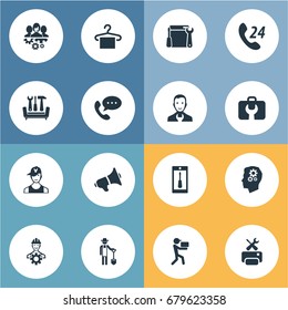 Vector Illustration Set Of Simple Help Icons. Elements Technical Support, Delivery Worker, Engineer And Other Synonyms Technology, Toolbox And Workshop.