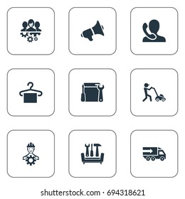 Vector Illustration Set Of Simple Help Icons. Elements Renovation Equipment, Horticulture, Engineer And Other Synonyms Support, Machine And Factory.
