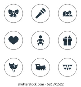 Vector Illustration Set Of Simple Holiday Icons. Elements Soul, Mask, Speech And Other Synonyms Feelings, Speech And Prize.