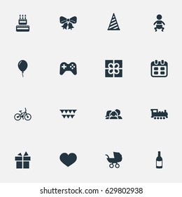 Vector Illustration Set Of Simple Holiday Icons. Elements Aerostat, Domestic, Train And Other Synonyms Locomotive, Feelings And Date.