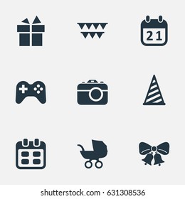 Vector Illustration Set Of Simple Holiday Icons. Elements Days, Game, Special Day And Other Synonyms Joystick, Cap And Resonate.