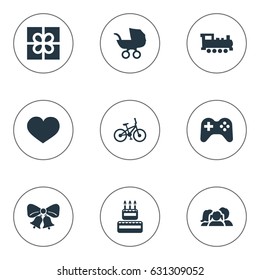 Vector Illustration Set Of Simple Holiday Icons. Elements Game, Confectionery, Box And Other Synonyms Heart, Play And Bicycle.