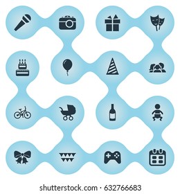Vector Illustration Set Of Simple Holiday Icons. Elements Decorations;, Ribbon, Mask And Other Synonyms Resonate, Photo And People.