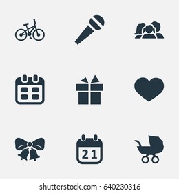 Vector Illustration Set Of Simple Holiday Icons. Elements Bicycle, Speech, Soul And Other Synonyms Domestic, Sport And Microphone.