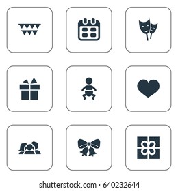 Vector Illustration Set Of Simple Holiday Icons. Elements Ribbon, Days, Soul And Other Synonyms Family, People And Resonate.