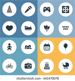 Vector Illustration Set Of Simple Holiday Icons. Elements Special Day, Speech, Box And Other Synonyms Feelings, Calendar And Bike.