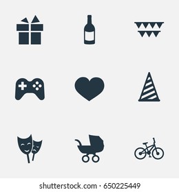 Vector Illustration Set Of Simple Holiday Icons. Elements Soul, Game, Bicycle And Other Synonyms Cap, Baby And Sport.