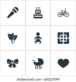 Vector Illustration Set Of Simple Holiday Icons. Elements Resonate, Box, Confectionery And Other Synonyms Speech, Confectionery And Bells.