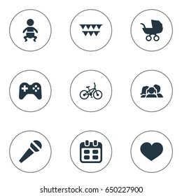 Vector Illustration Set Of Simple Holiday Icons. Elements Days, Speech, Bicycle And Other Synonyms Voice, Date And Flags.